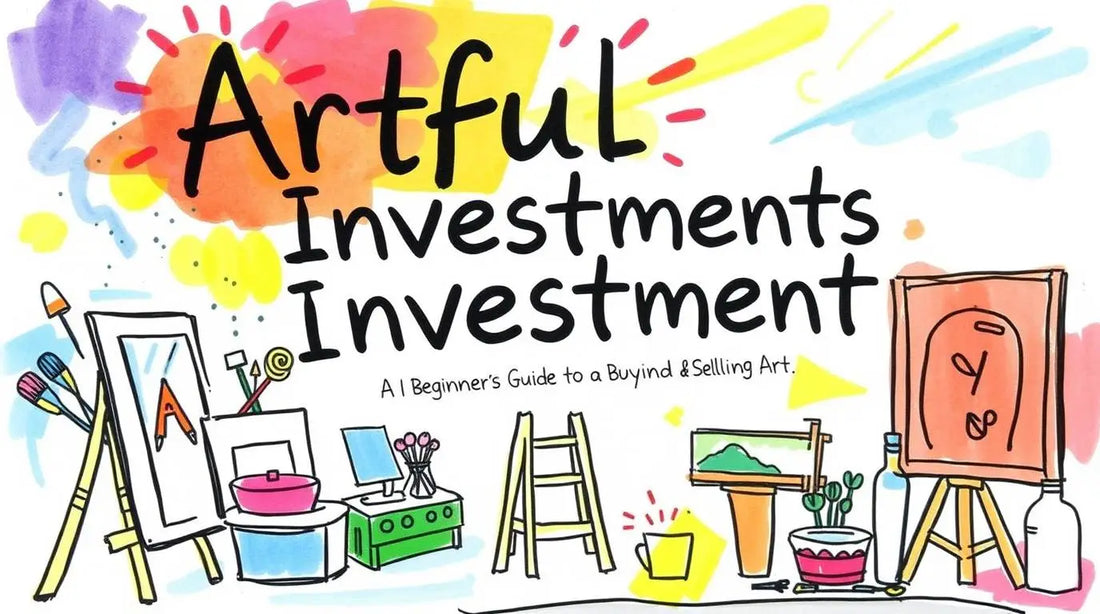 Colorful artistic header illustration featuring the text ’Artful Investments Investment’ with art supplies and easels.