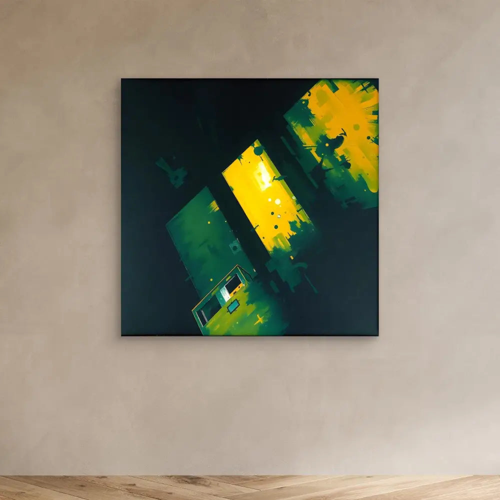 Abstract artwork featuring diagonal streaks of yellow and green colors.