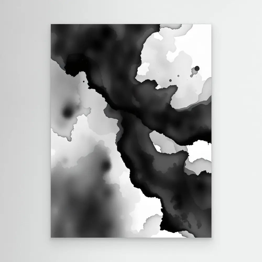 Abstract black and white watercolor pattern with flowing organic shapes.