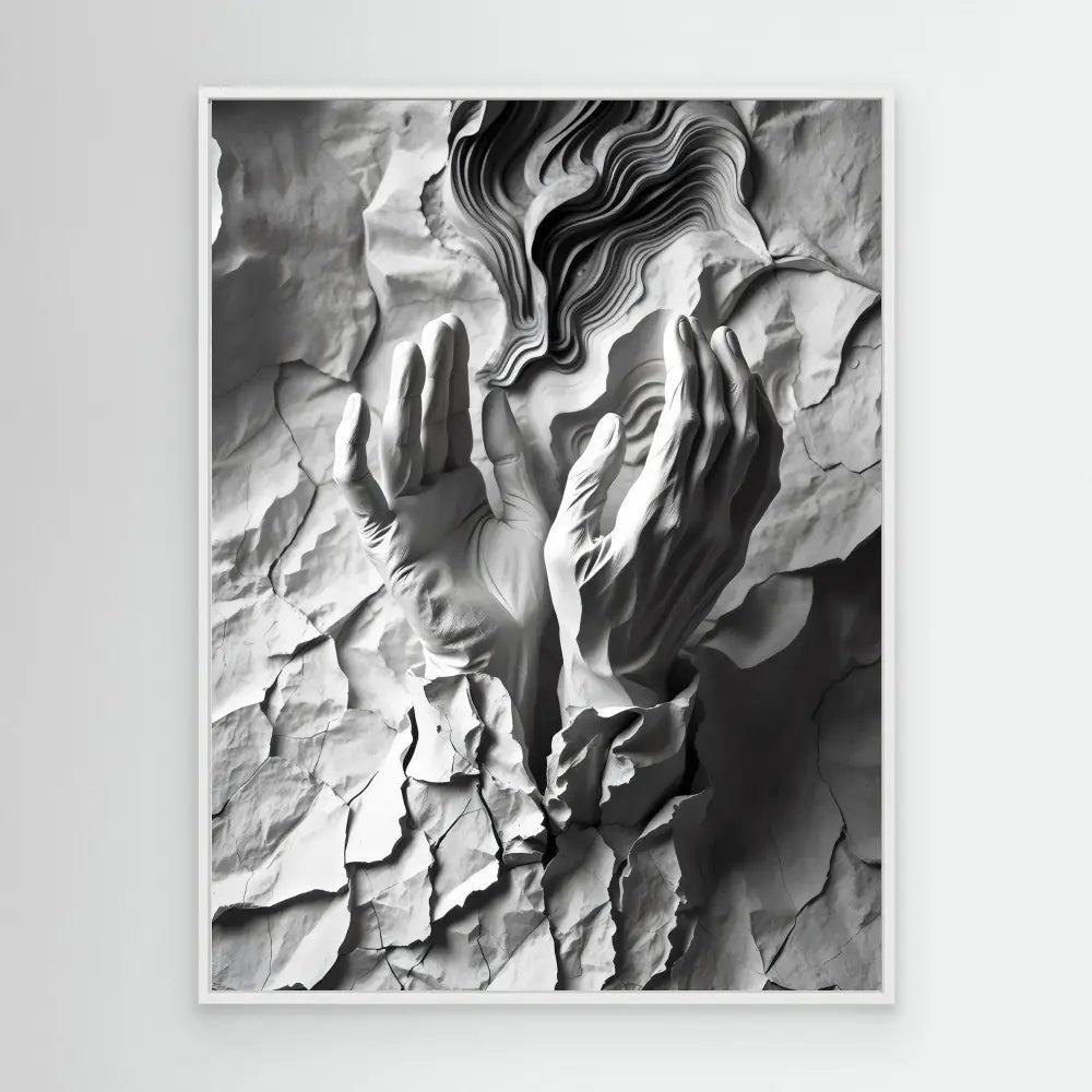 Abstract paper sculpture with flowing forms and textured, peeling layers.