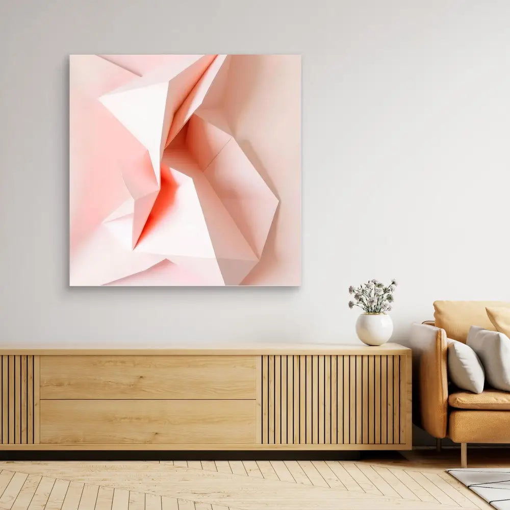 Abstract wall art featuring soft pink folded paper-like shapes creating gentle curves and shadows.