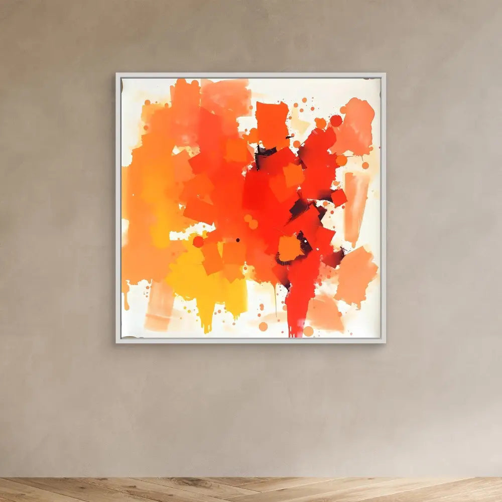 Abstract watercolor painting featuring vibrant orange and red splashes.