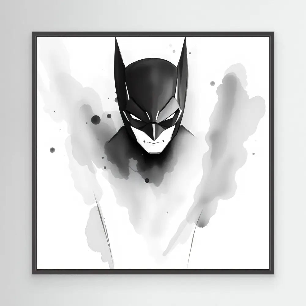 Batman’s cowled face rendered in black and white watercolor style.