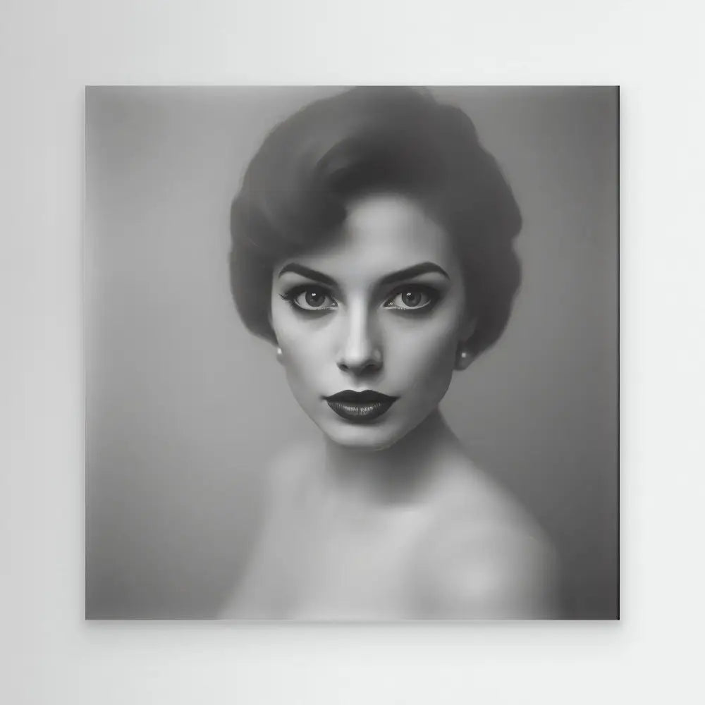 Black and white portrait photograph showing dramatic lighting and classic 1950s glamour styling.