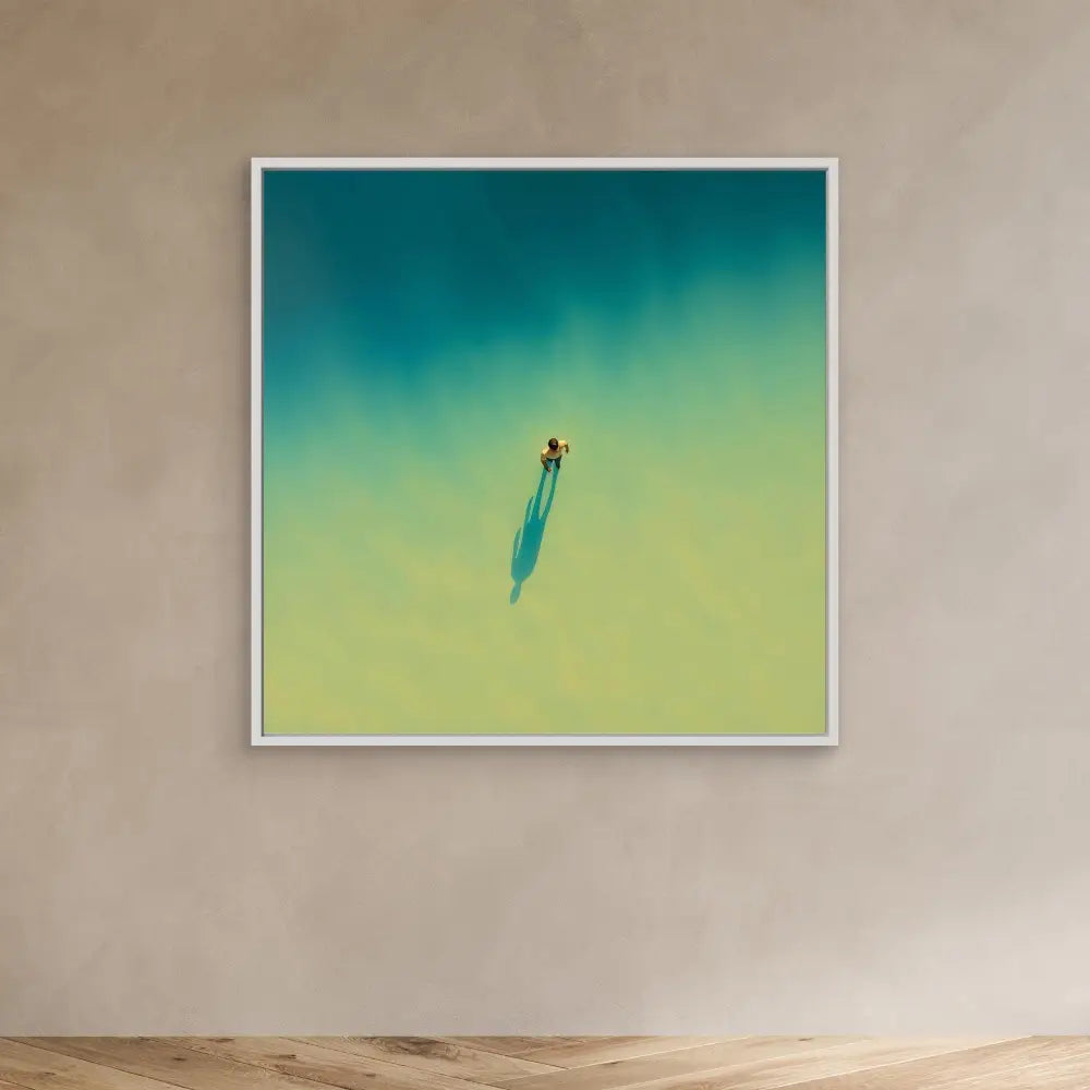 A blue surfboard with a person paddling on it, viewed from above.