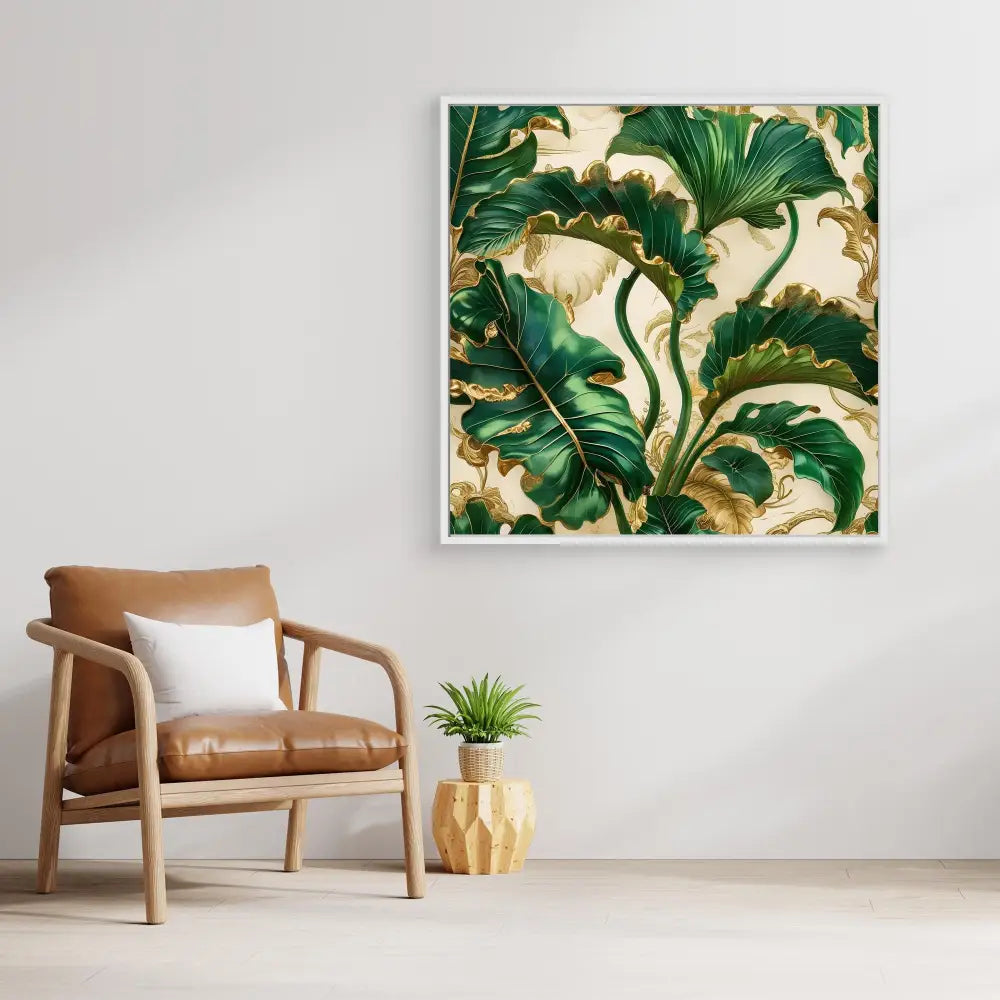 Botanical art print featuring sweeping green acanthus leaves on a cream background.