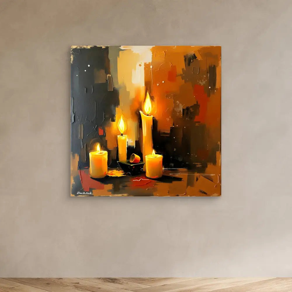 Glowing candles painted in an abstract impressionist style.