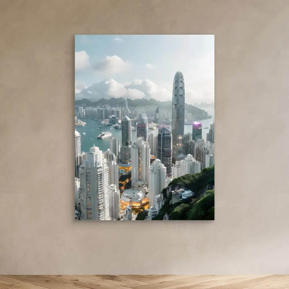 Canvas print showing Hong Kong’s iconic skyline with its skyscrapers and harbor.