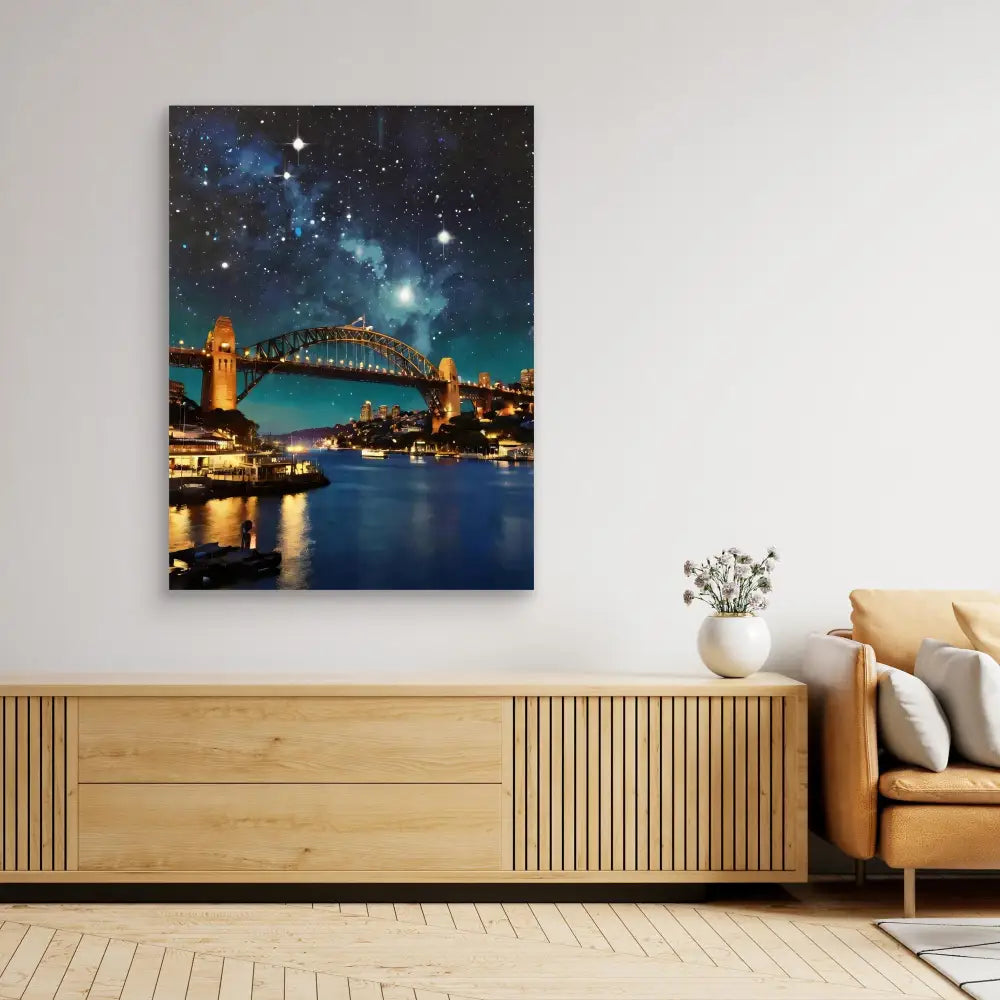 Canvas print showing Sydney Harbour Bridge at night under a starry sky.