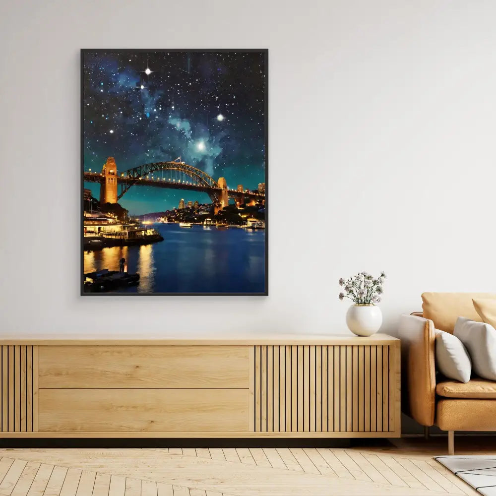 Canvas print showing Sydney Harbour Bridge at night with stars above.