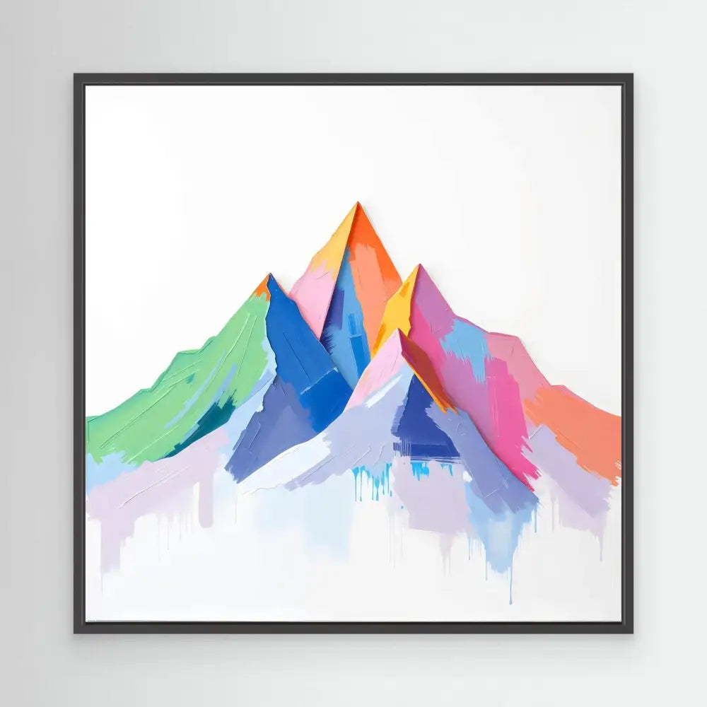 Colorful abstract mountain peaks painted in vibrant watercolors.