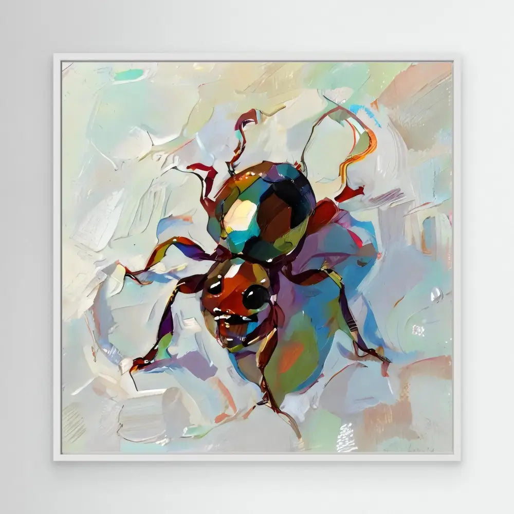 Colorful abstract spider painted with swirling brushstrokes and iridescent hues.