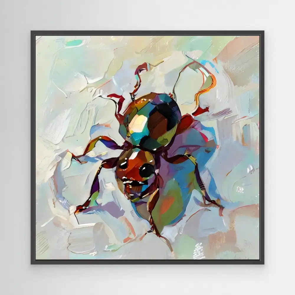 Colorful abstract spider painted with swirling brushstrokes and iridescent hues.