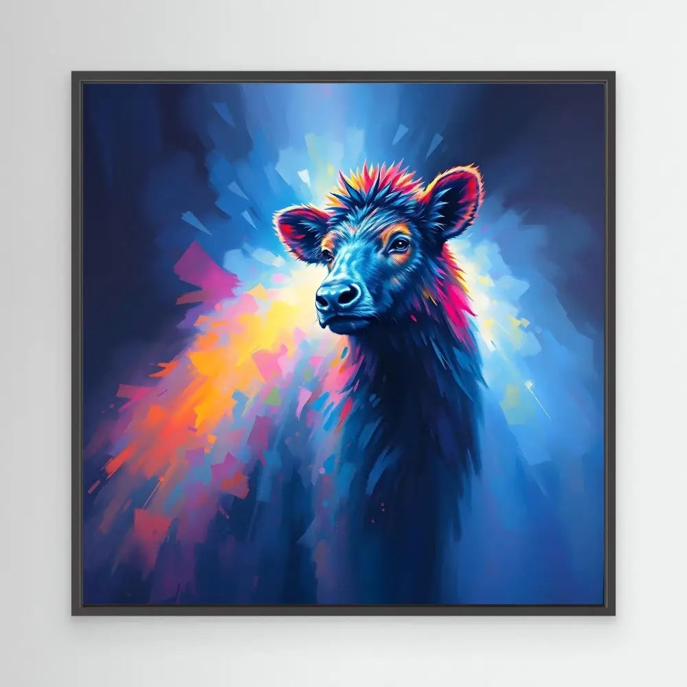 Colorful artistic portrait of a bear with vibrant pink and blue hues.