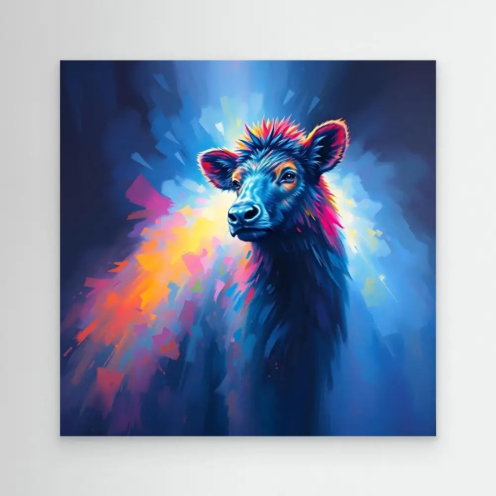 Colorful artistic portrait of a black bear with vibrant neon highlights.