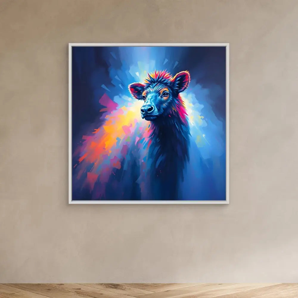 Colorful artistic portrait of a ram with vibrant pink and blue hues.