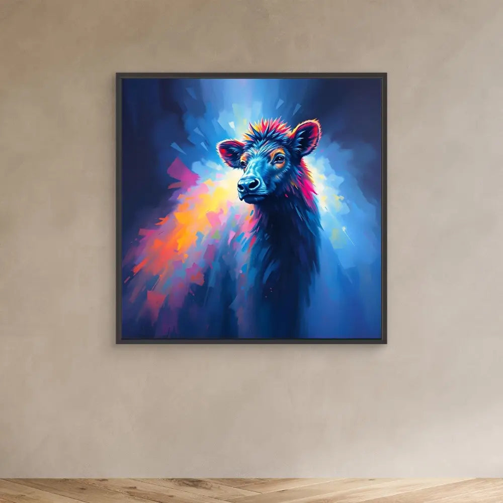 Colorful artistic portrait of a ram with vibrant pink and blue hues.