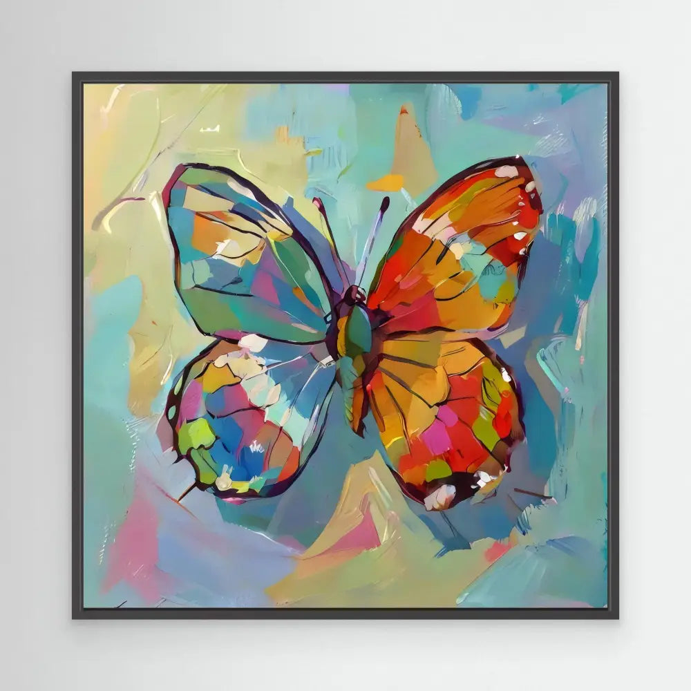 Colorful butterfly painted in vibrant watercolors with abstract brushstrokes.