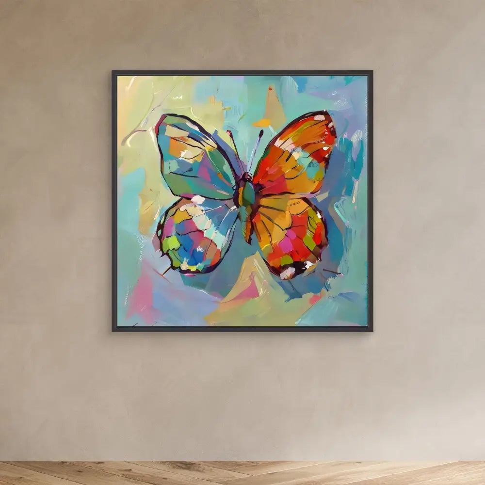 Colorful butterfly painted in vibrant watercolors with abstract brushstrokes.