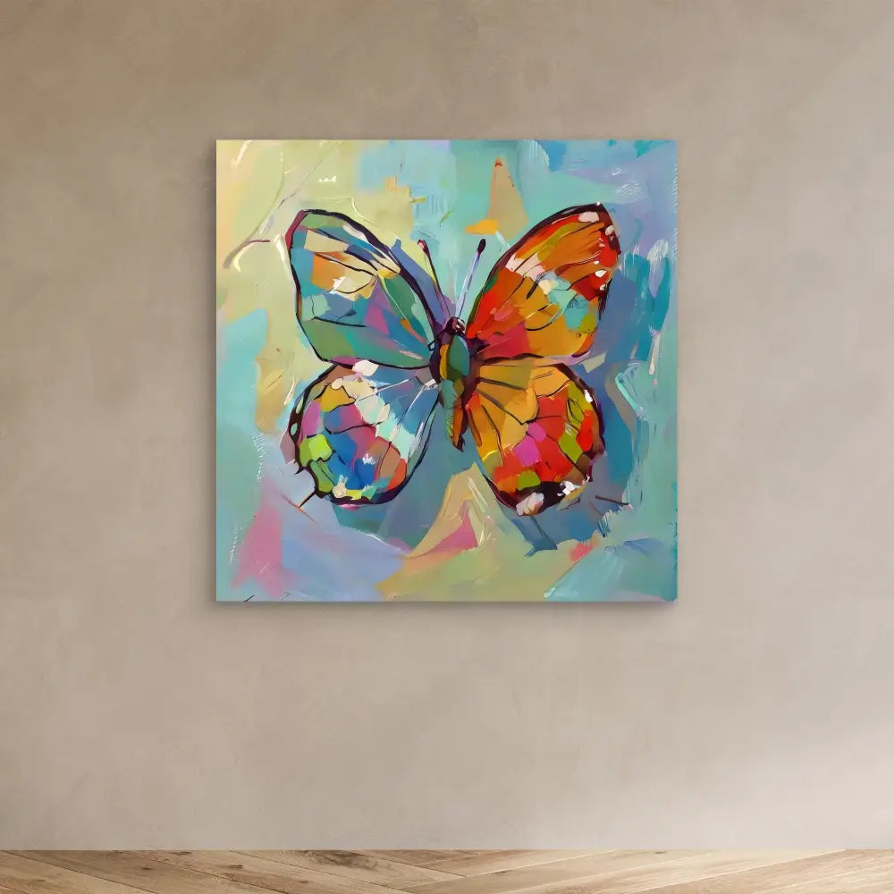 Colorful butterfly painted in vibrant watercolors with abstract brushstrokes.