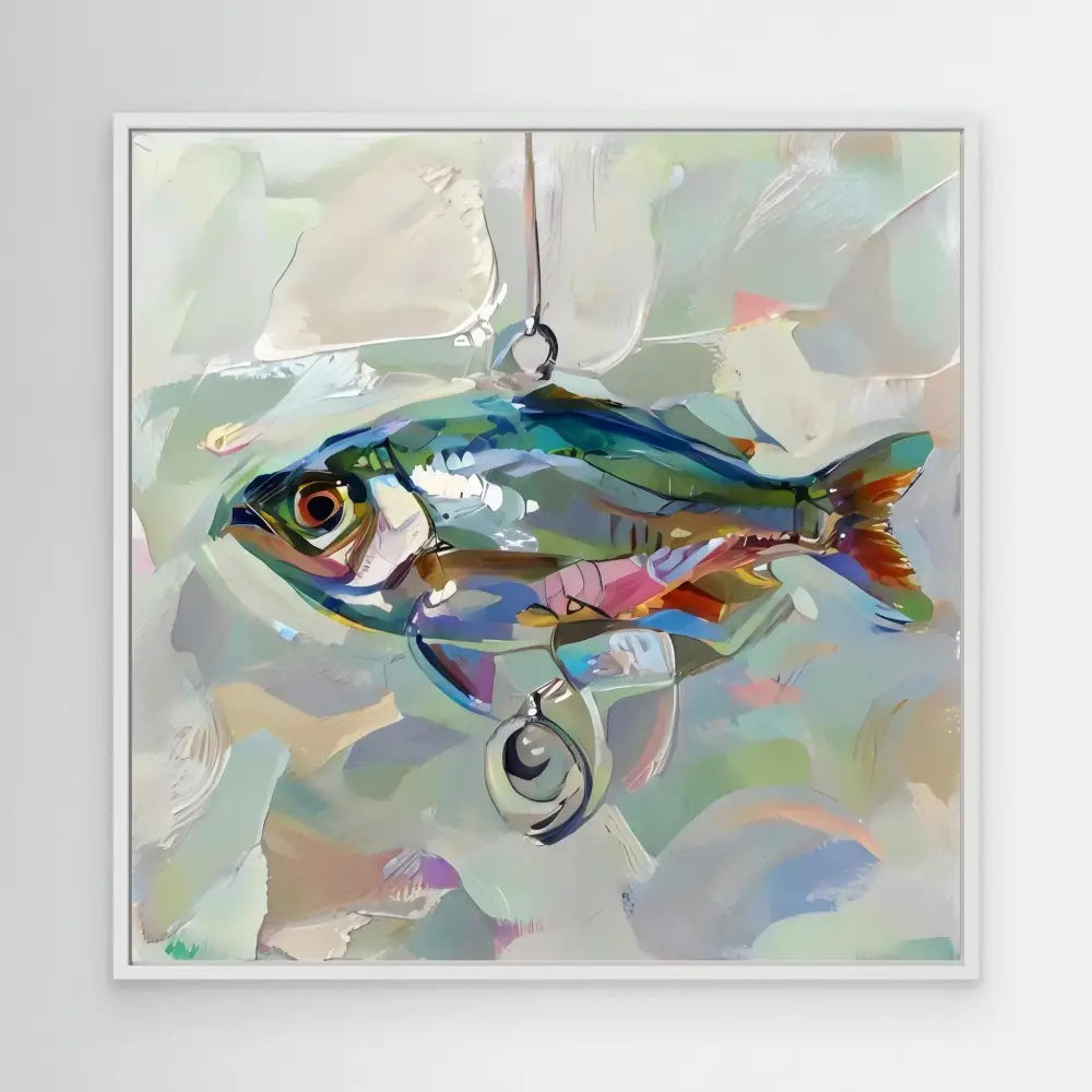 Colorful painted fish with iridescent blue, purple and orange tones.