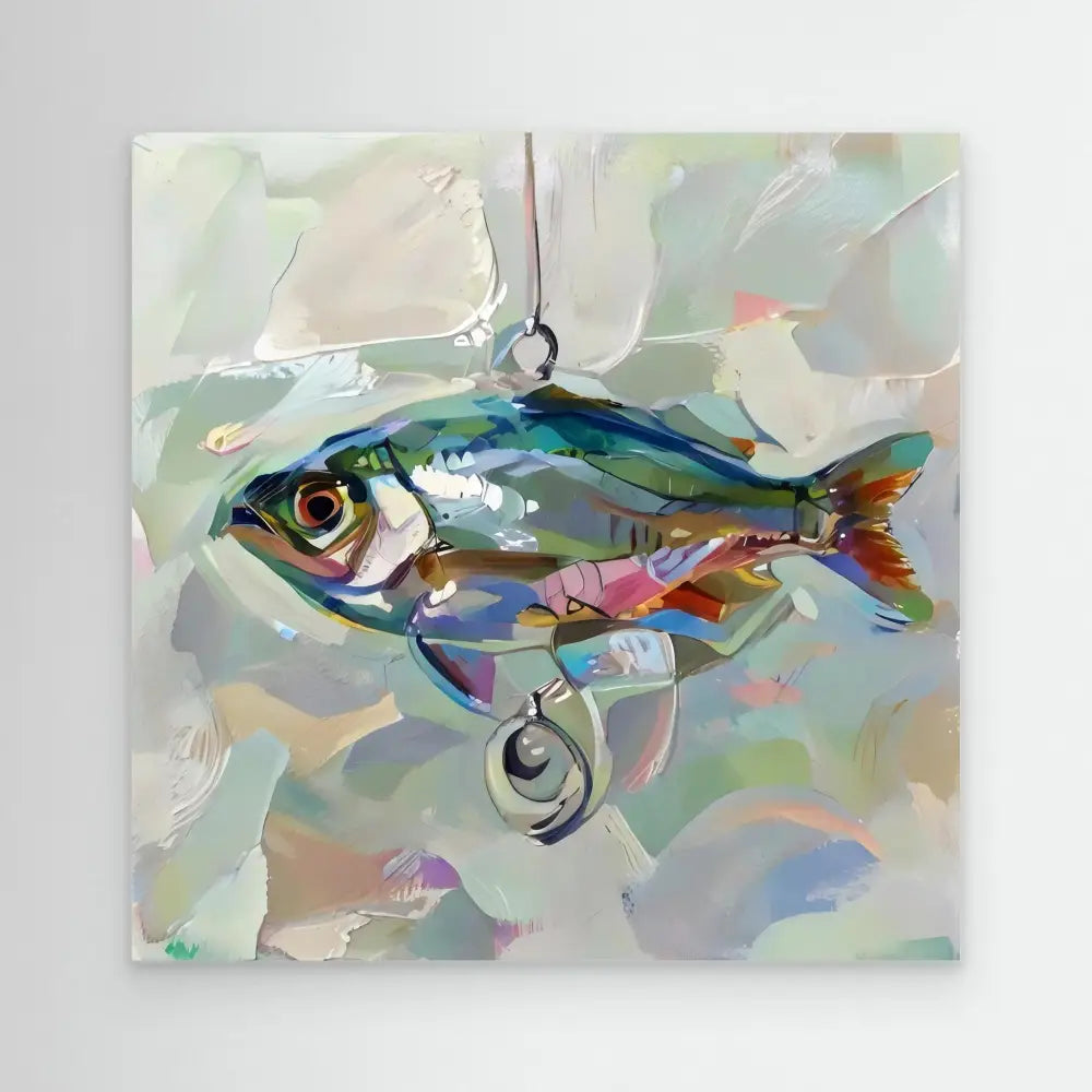 Colorful painted fish with iridescent blue, green, and purple tones.