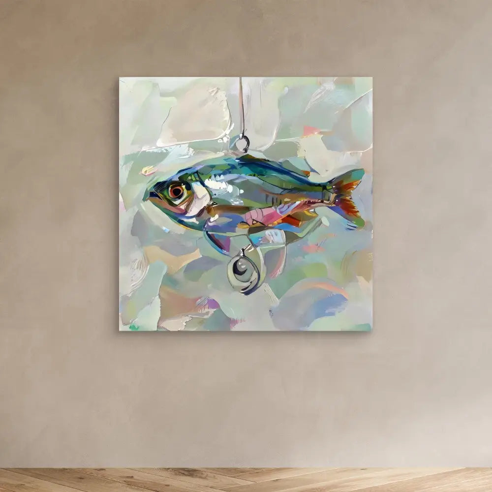 Colorful painted fish with iridescent blue, green, and pink tones.