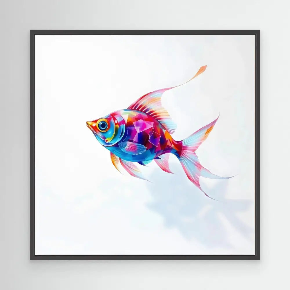 Colorful watercolor fish with flowing fins in vibrant pink, blue, and orange hues.