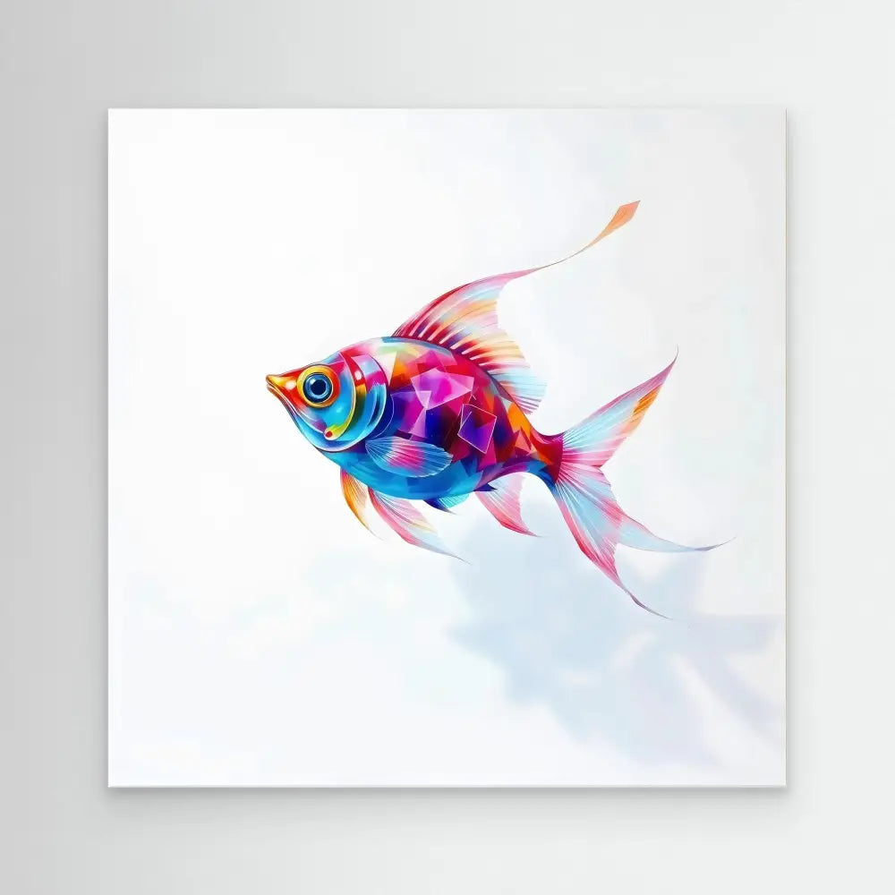 Colorful watercolor fish with flowing fins in vibrant pink, blue, and orange hues.