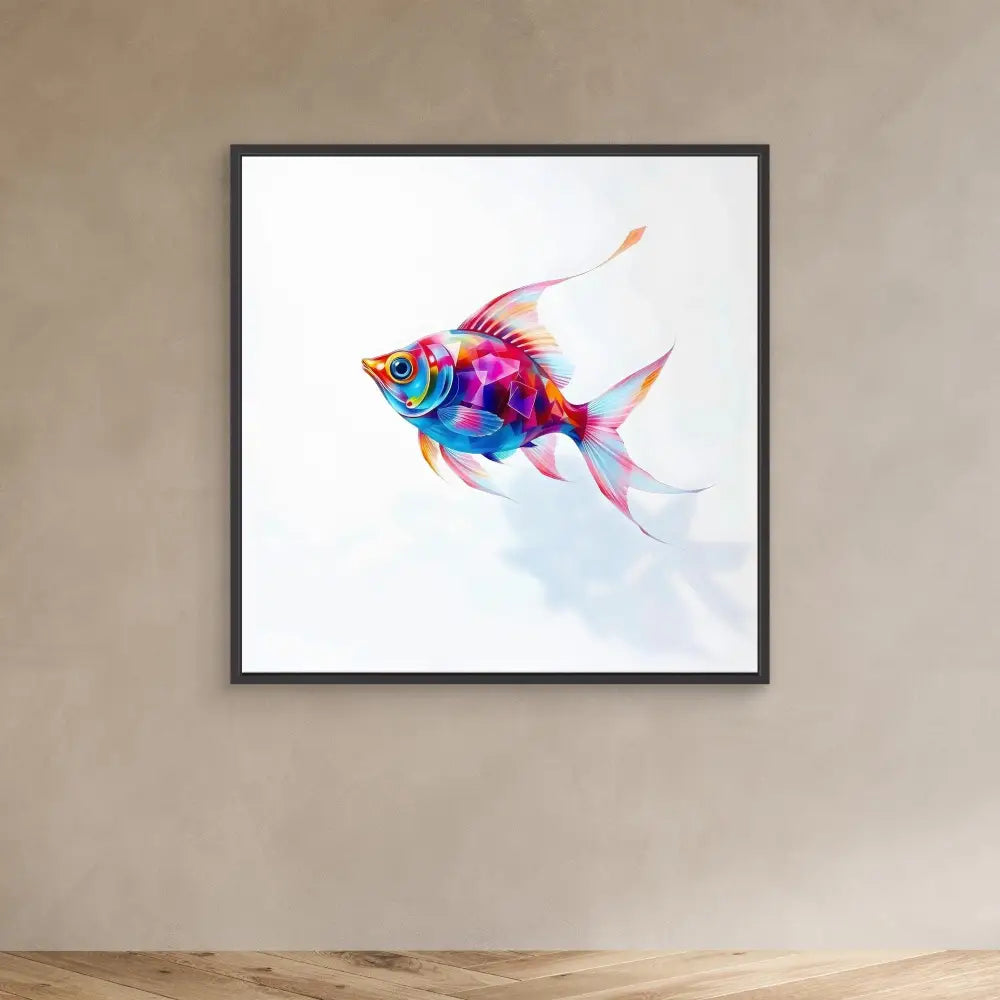 Colorful watercolor fish with vibrant pink, blue and orange hues.