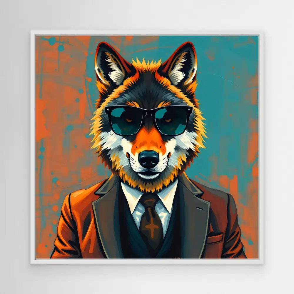 Cool fox wearing sunglasses and a business suit.