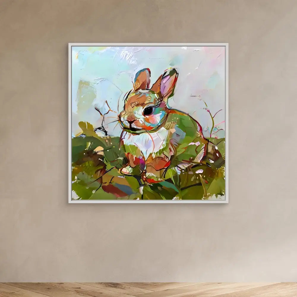 Cute cartoon bunny painted in a loose, expressive watercolor style.