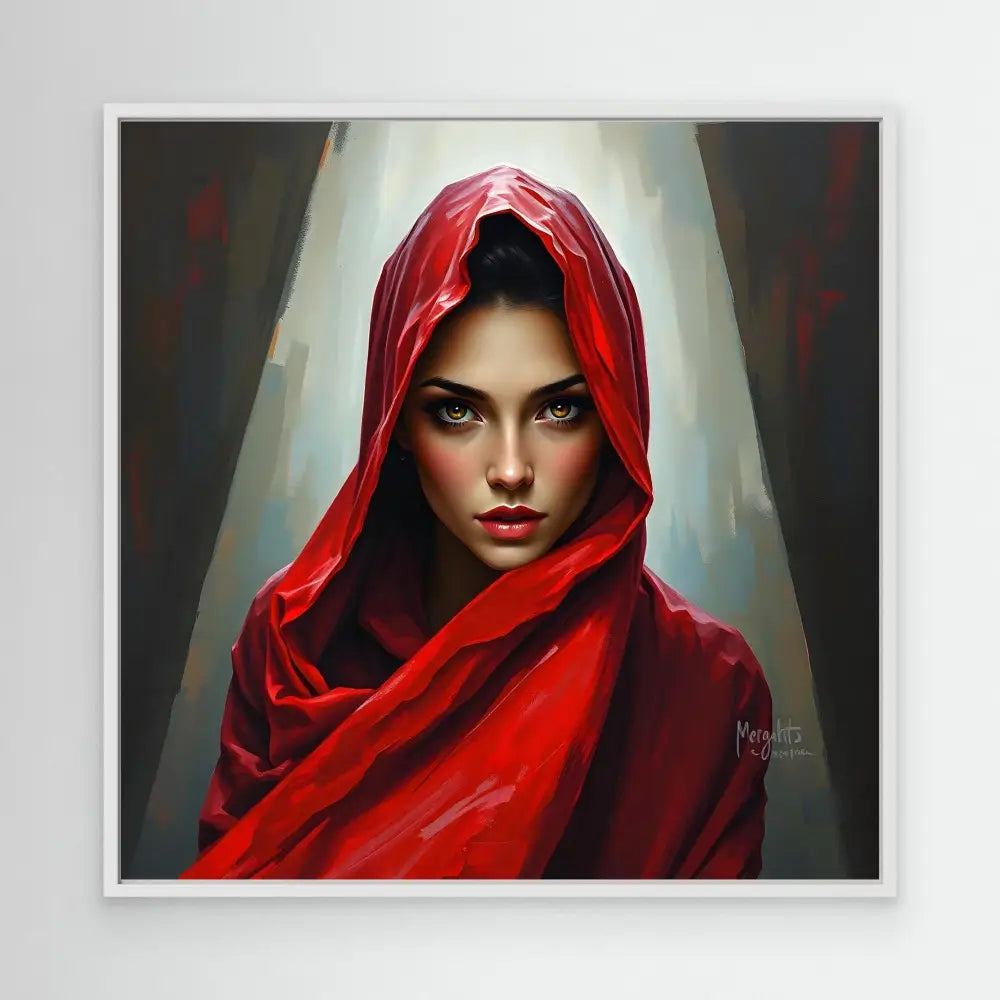 Digital artwork of a figure wearing a vibrant red hooded cloak.