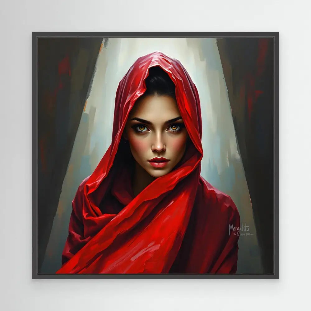 Digital painting of a figure wearing a vibrant red hooded cloak.