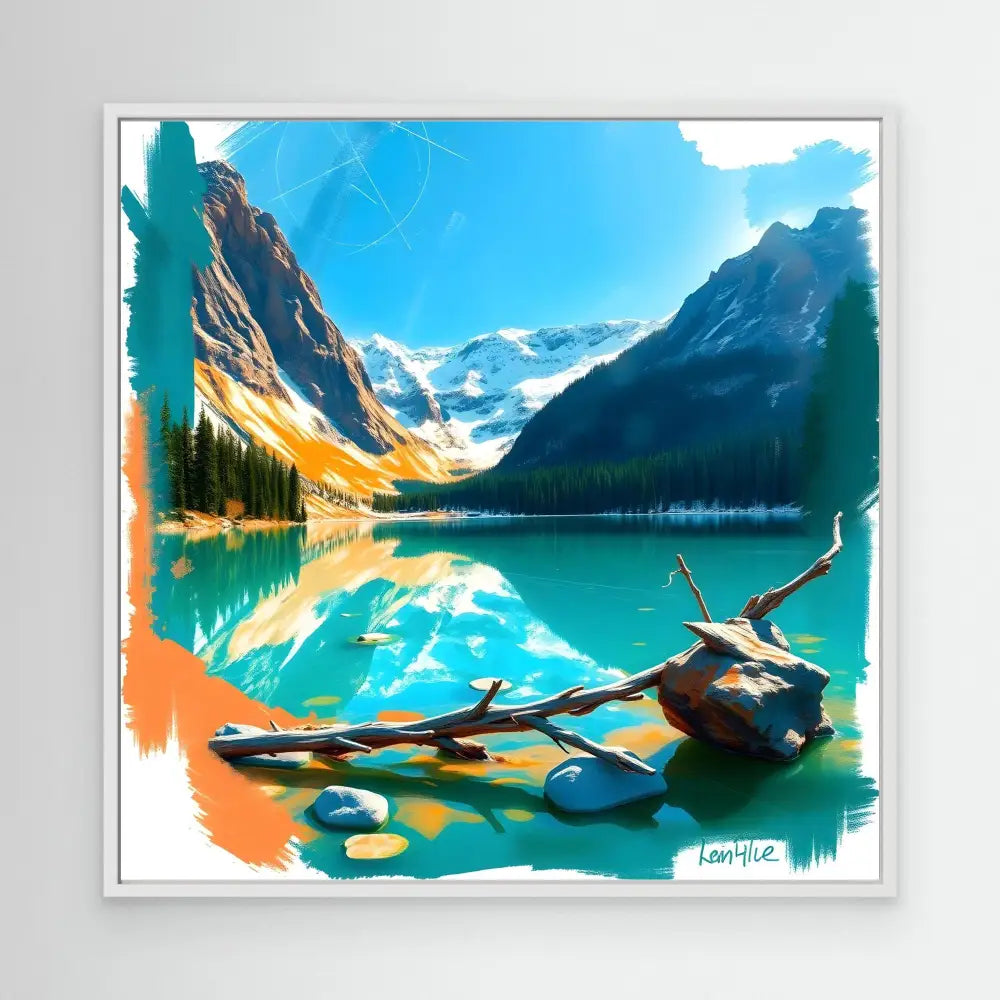 Digital painting of Lake Louise in Banff National Park with its turquoise waters and mountain reflections.