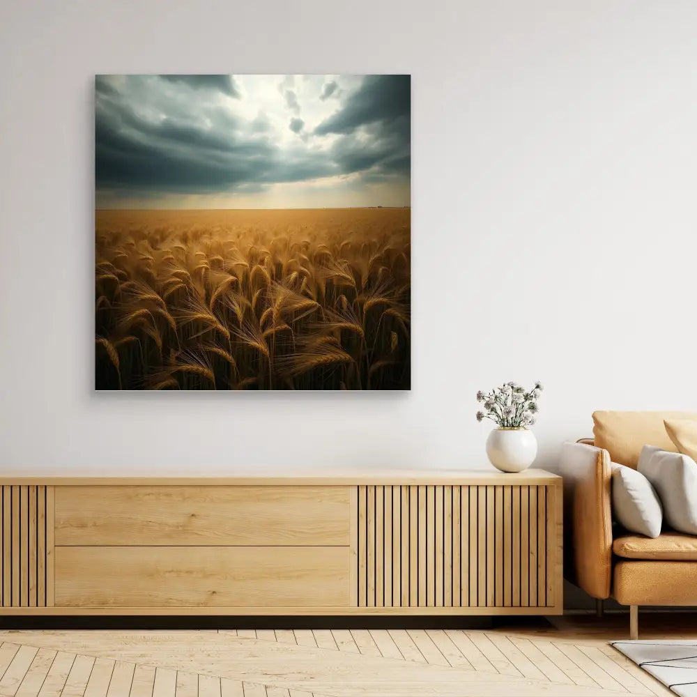 Dramatic canvas print of a wheat field under stormy skies.