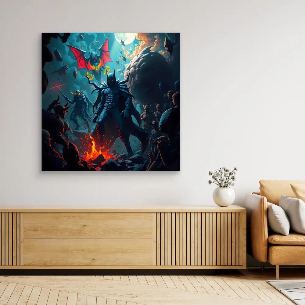 A dramatic fantasy art canvas print mounted on a wall.