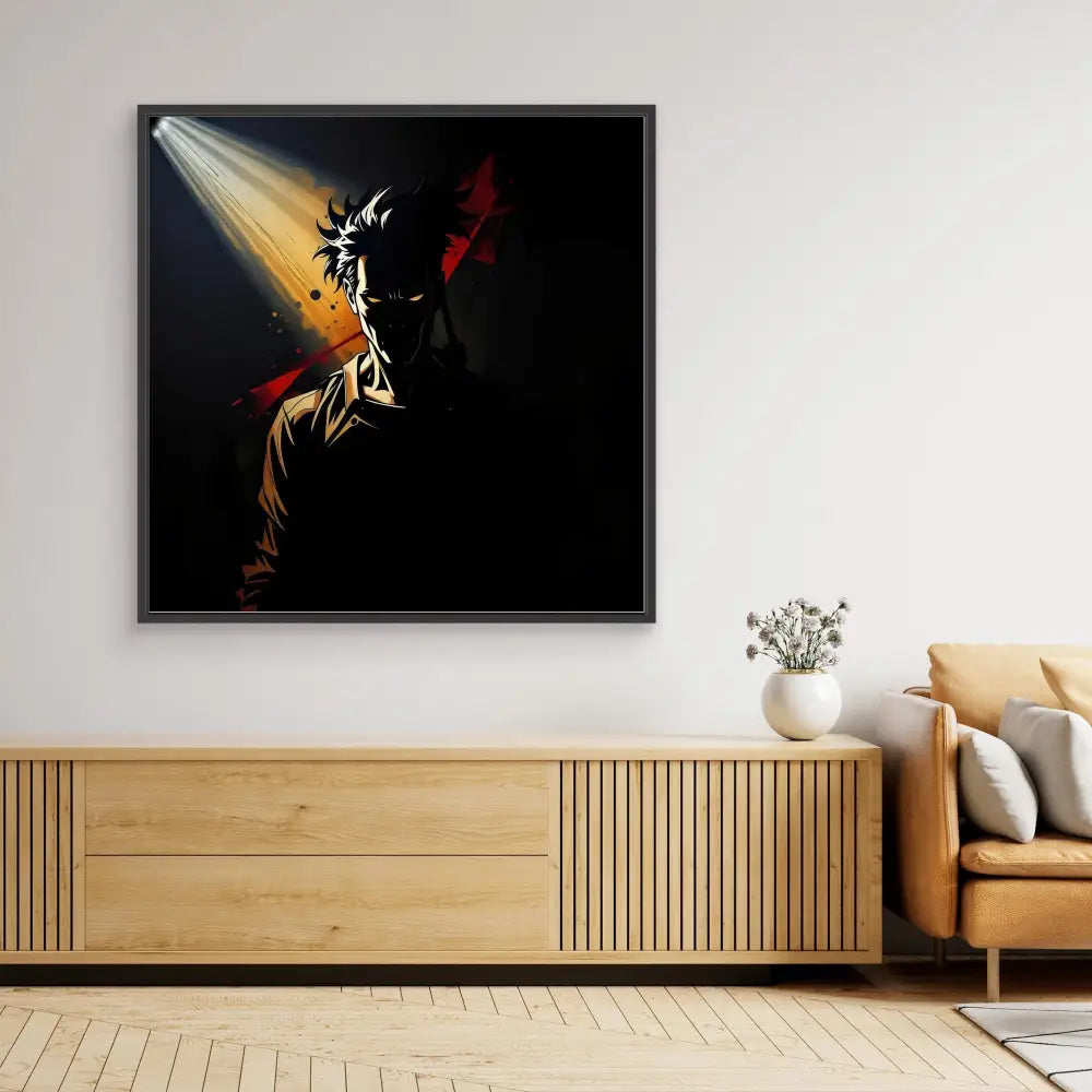 Dramatic framed artwork depicting a dancer in a spotlight against a dark background.