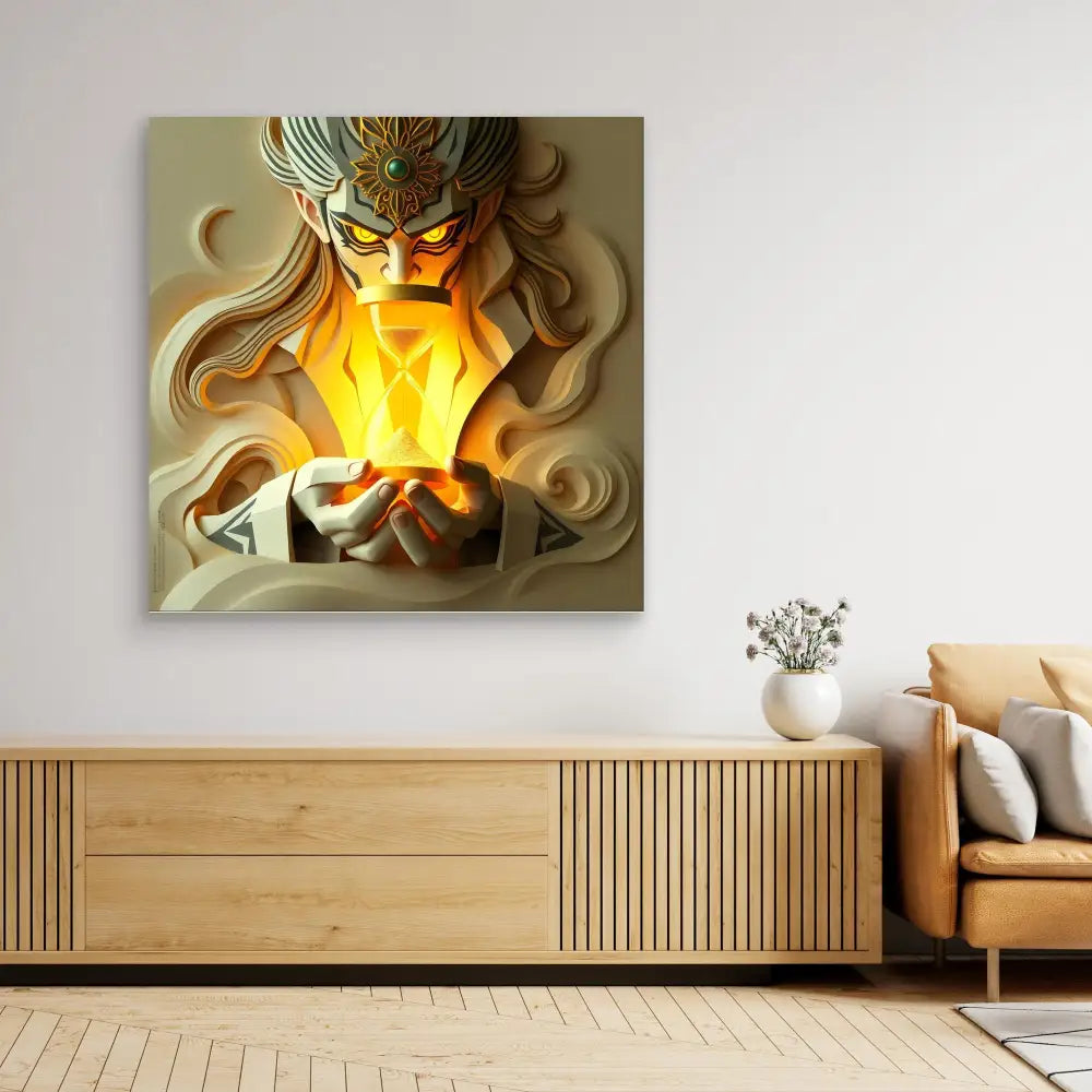 Glowing fantasy artwork depicting a mystical figure holding a luminous yellow crystal.