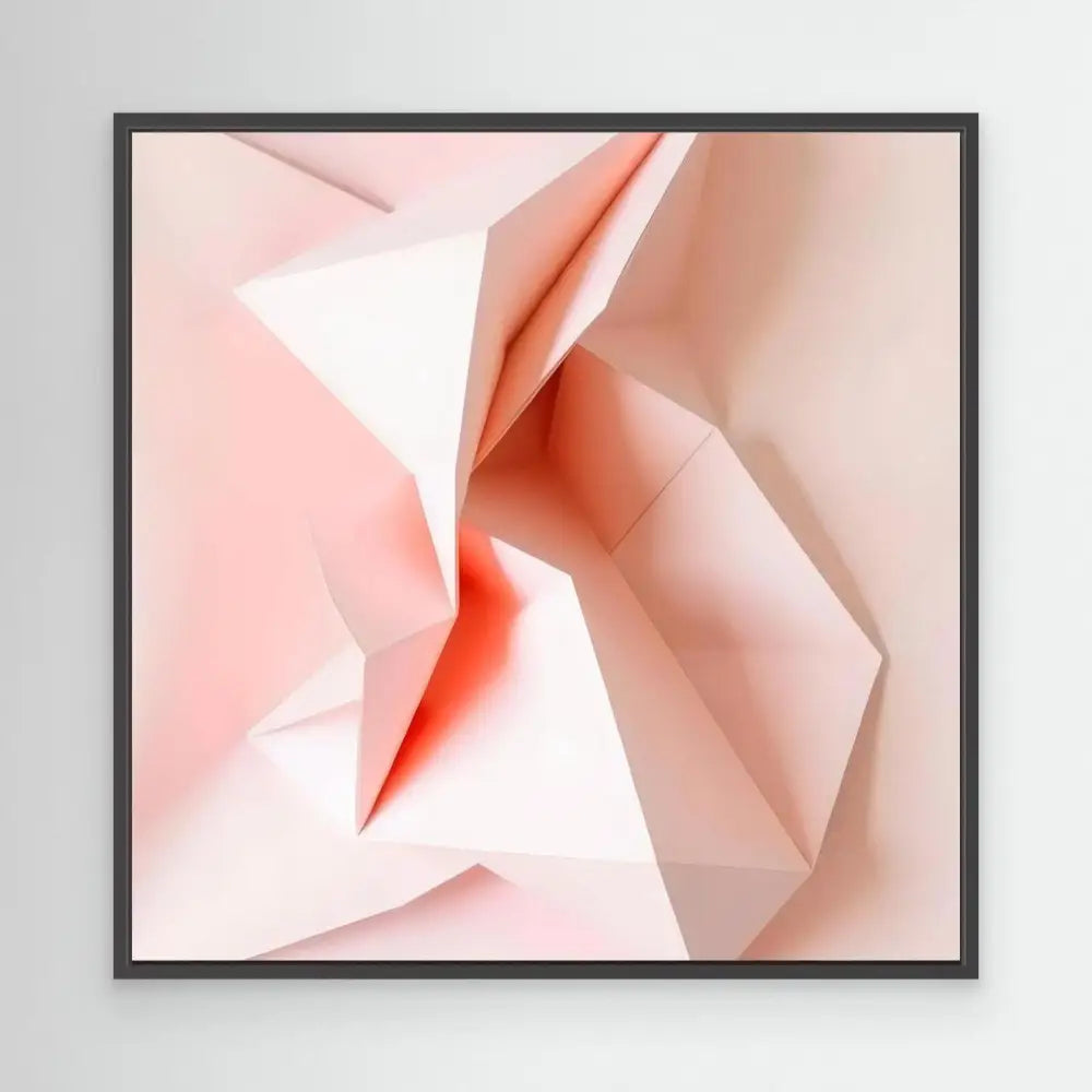 Folded pale pink paper creating abstract angular shapes and shadows.