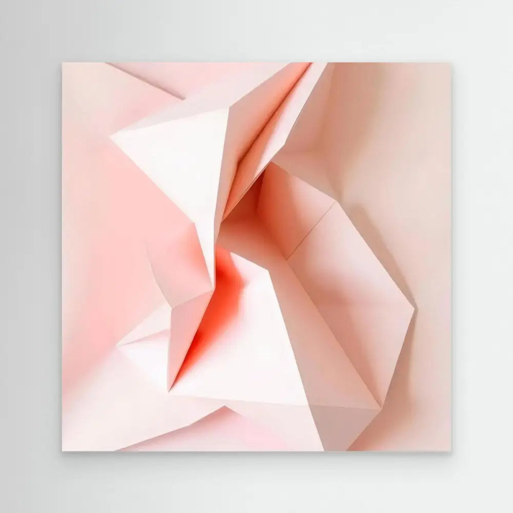 Folded pale pink paper with angular geometric creases and shadows.