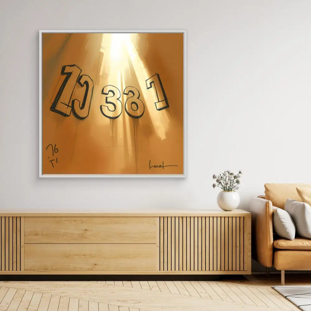 Golden artwork featuring stylized numbers ’10 33 7’’ illuminated by a beam of light.