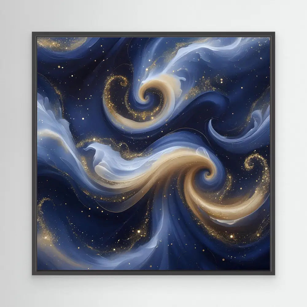 Swirling golden and blue cosmic patterns resembling Van Gogh’s Starry Night style.