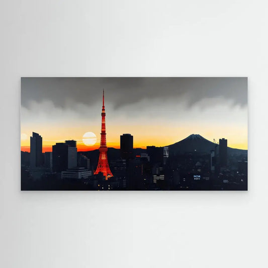 Illuminated red Tokyo Tower stands against a dusky skyline.