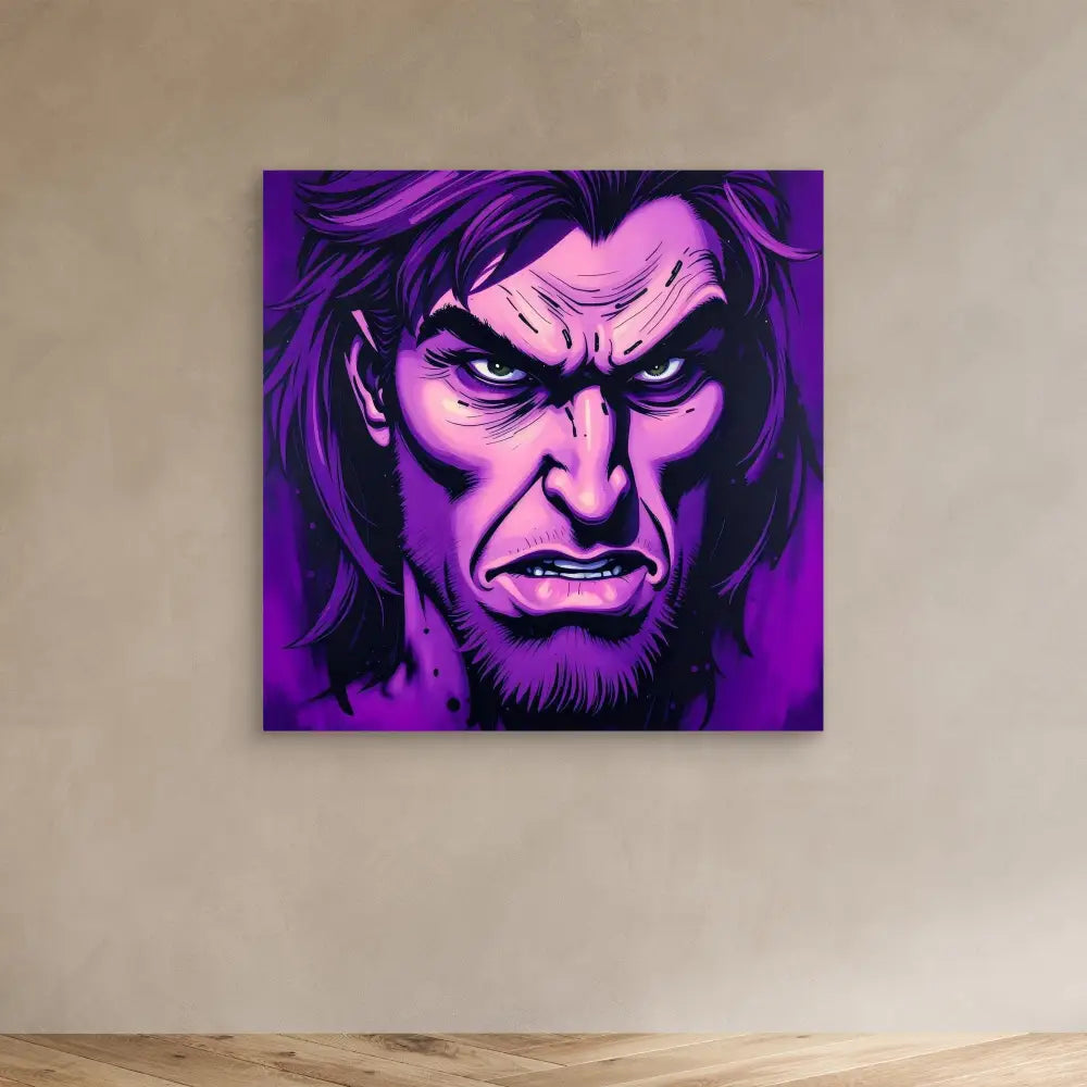 Intense purple-toned comic book style portrait with an angry, scowling expression.