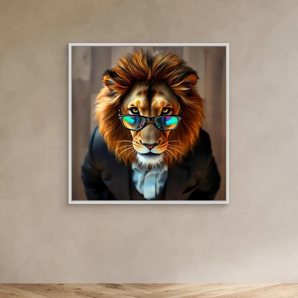 Lion wearing sunglasses and a business suit.