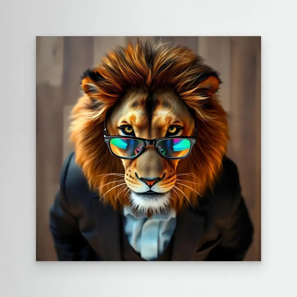 Lion wearing sunglasses and a business suit.