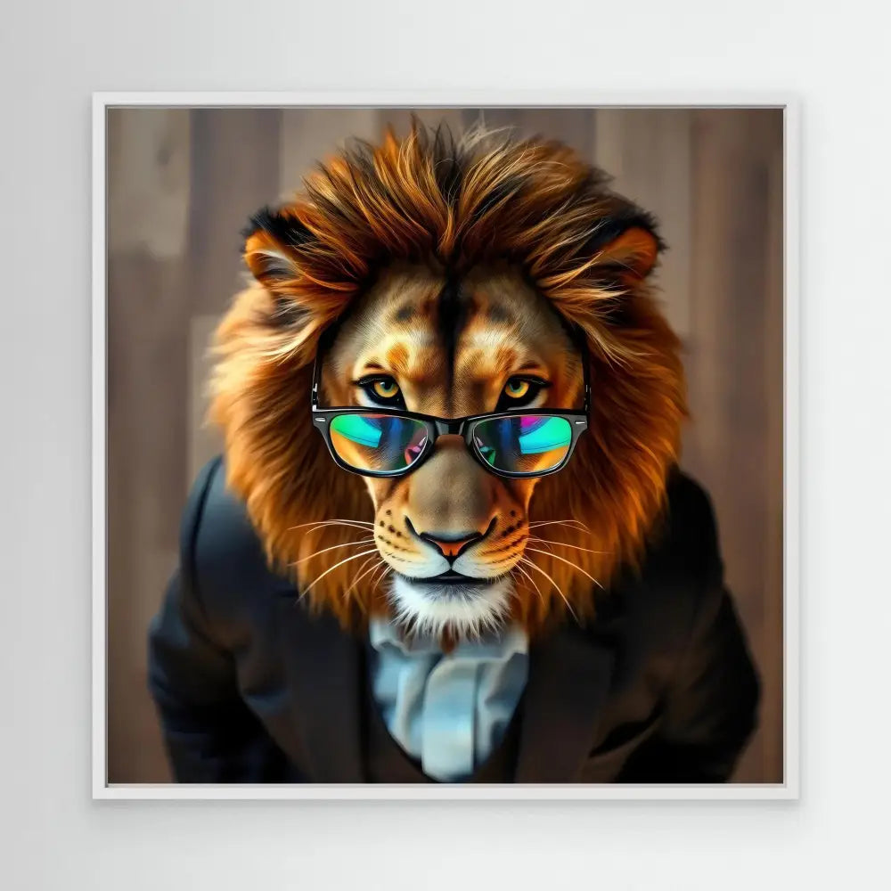 Lion wearing sunglasses and a business suit.