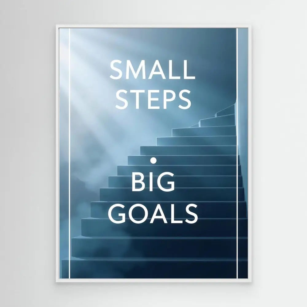 Motivational poster showing stairs with text ’SMALL STEPS BIG GOALS’