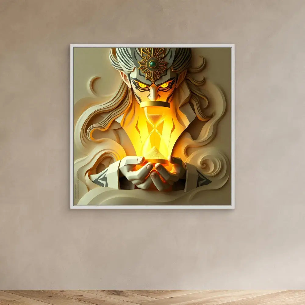 Mystical artwork depicting a figure with flowing hair holding a glowing yellow crystal or gem.